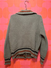 Load image into Gallery viewer, 70s patchwork suede knit metal button snap sweater
