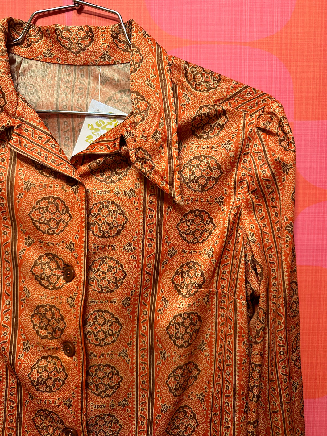 70s tapestry print button up